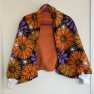 VTG 70s Womens Sweater Fleece Shrug Sz XL Retro Boho Dopamine Dressing Hippie